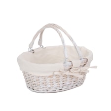 Small White Swing Handle Wicker Shopper with White Lining | White | White
