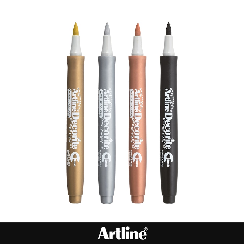 image 1 of Artline Decroite Brush Markers Modern Metallic Colours 4 Pack