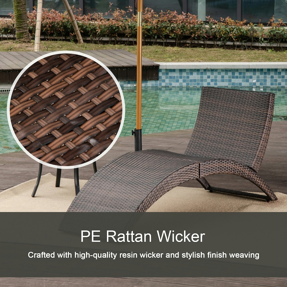 image 1 of Outsunny Garden Rattan Sun Lounger Foldable Patio Chaise Chair Brown