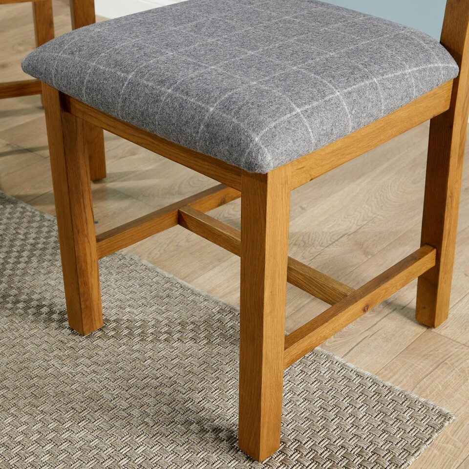 image 1 of Pair Of High Backed Dining Chairs Checked Seat Solid Oak Legs Fully Assembled Grey | Slatted Back