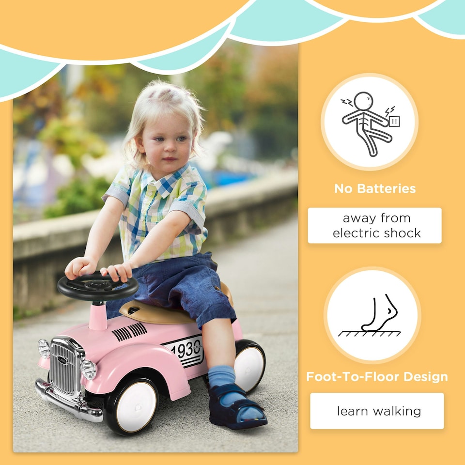 image 1 of AIYAPLAY Foot to Floor Slider with Steering Wheel, for Ages 12-36 Months - Pink