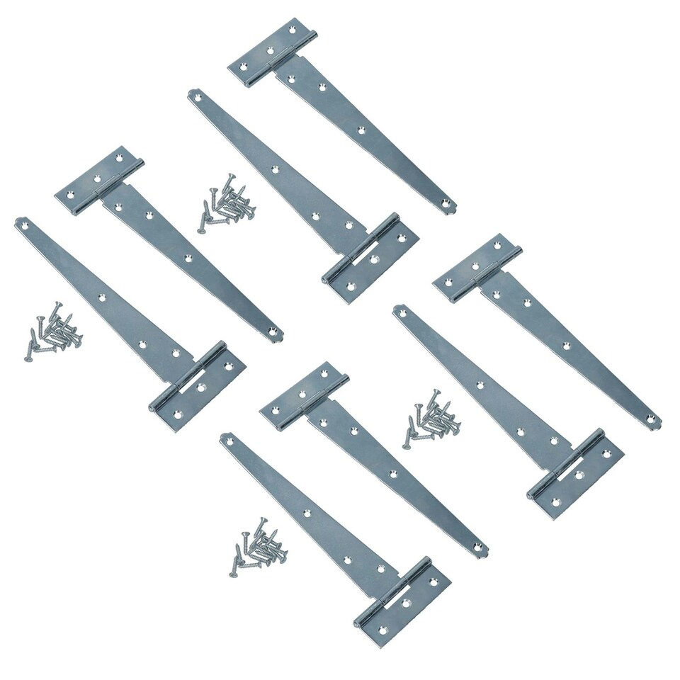 image 1 of 8in / 204mm Heavy Duty T Tee Hinges For Shed + Garden Gates Zinc Plated 8pc Silver