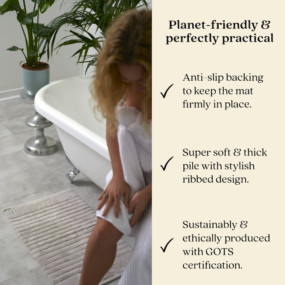 image 1 of Organic Cotton Ribbed Bath Runner - Light Grey