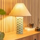 image 1 of ValueLights Athena Ceramic Aqua Mermaid Shell Scallop Bedside Table Lamp with Tapered Lampshade - Bulb Included Blue