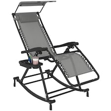 Outsunny Folding Recliner Chair Outdoor Lounge Rocker Zero-Gravity Seat, Grey