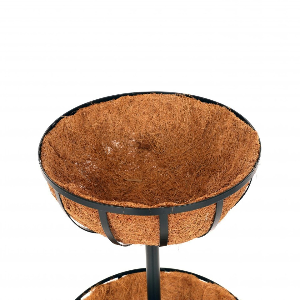 image 1 of Oypla 2 Tier Metal Garden Flower Fountain Plant Display Stand with Coco Liners Black