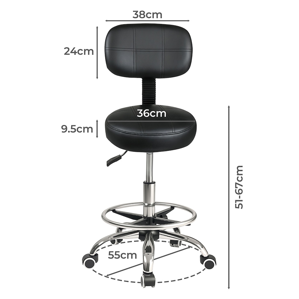 image 1 of Levede Swivel Drafting Chair Low Back Round Rolling Stool Height Adjustable