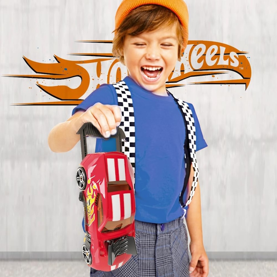 image 1 of Hot Wheels NEW Car Storage 2in1 Race N' Haul free wheel Car Storage case with Retractable Handle - Stores up to 15 cars (cars not included) | Red