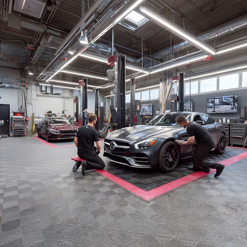 image 1 of Modular Interlocking Ribbed Vented Garage Floor Tiles - Black | Black | Black