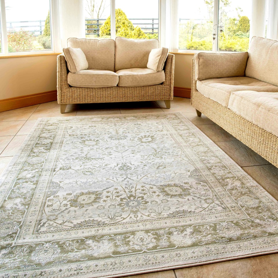 image 1 of KUKOON Green Vintage Style Floral Living Room Area Rug 80cm x 150cm Green