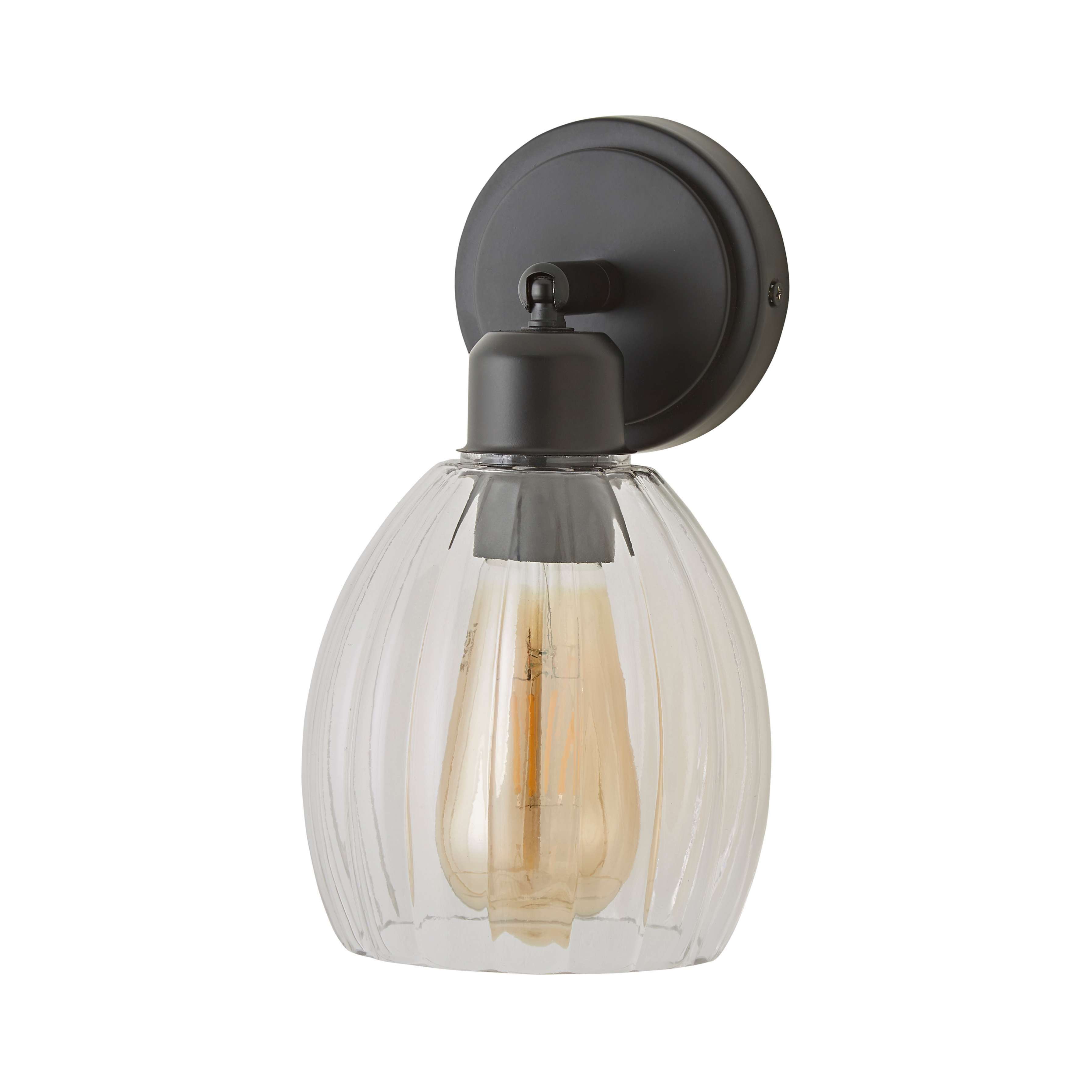 ValueLights Cheltenham Ribbed Glass Dome Adjustable Spotlight Wall Light in Black