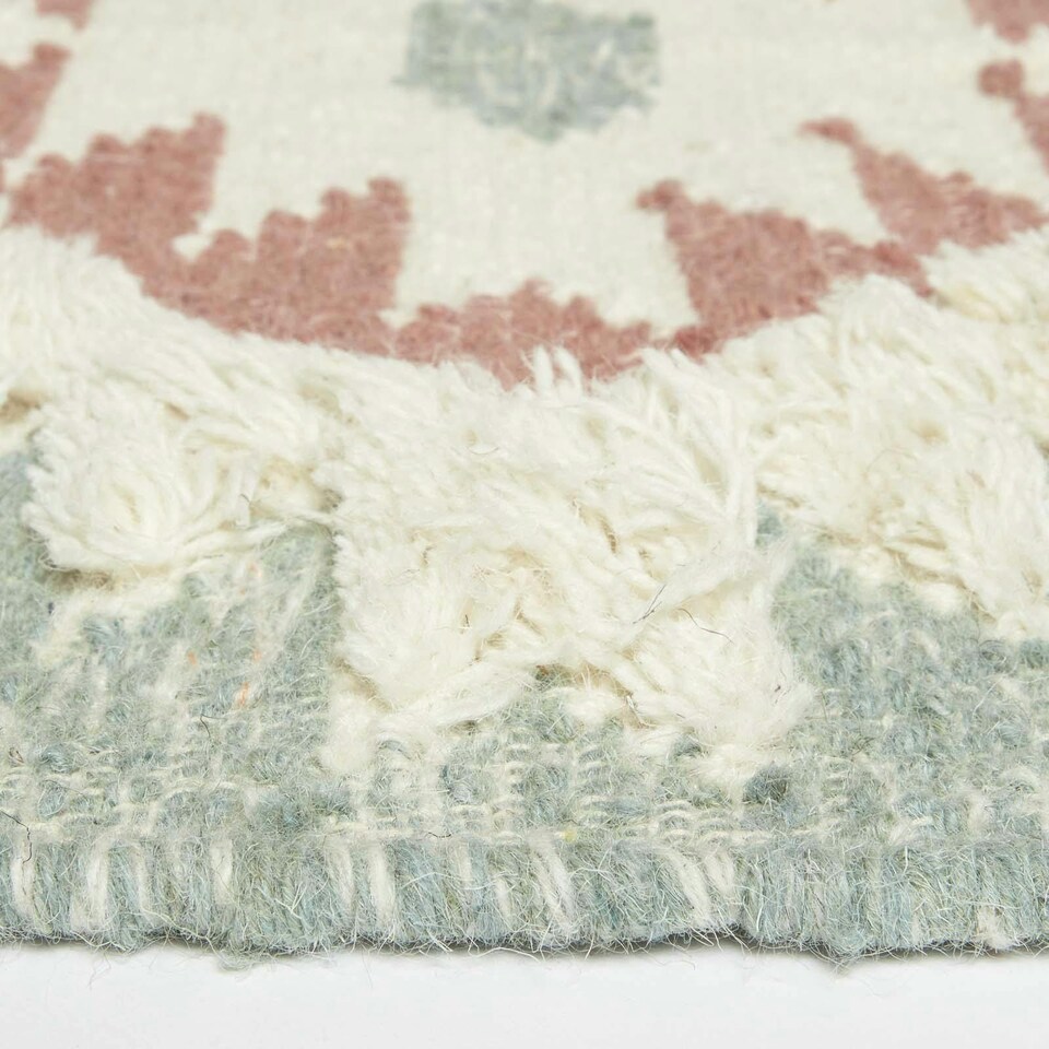 image 1 of Homescapes Tenali Blue Kilim Runner Wool Rug - 66 x 200 cm | Blue | Blue and White | 66 x 200 cm