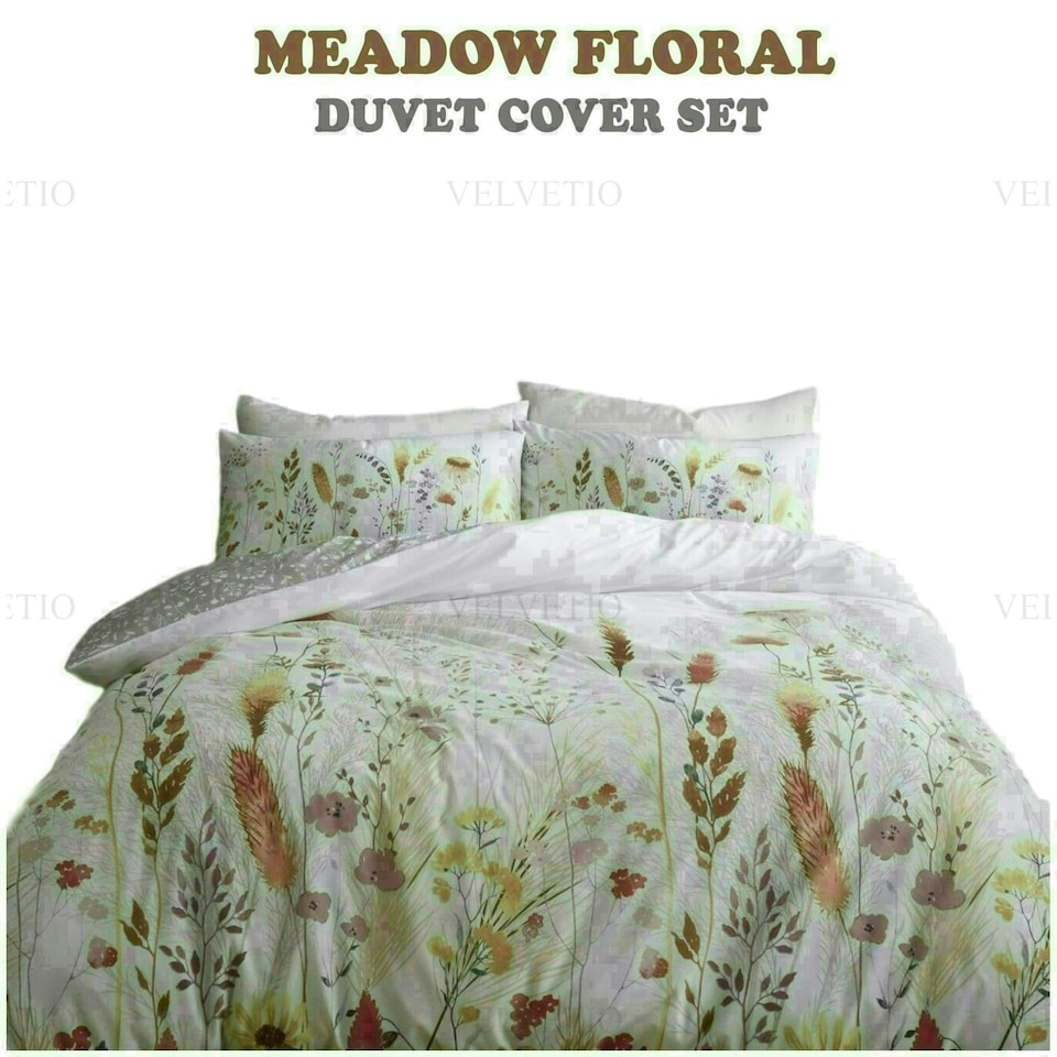 image 1 of Meadow Floral Printed Duvet Cover Set Reversible Polycotton Beddings Multi | King