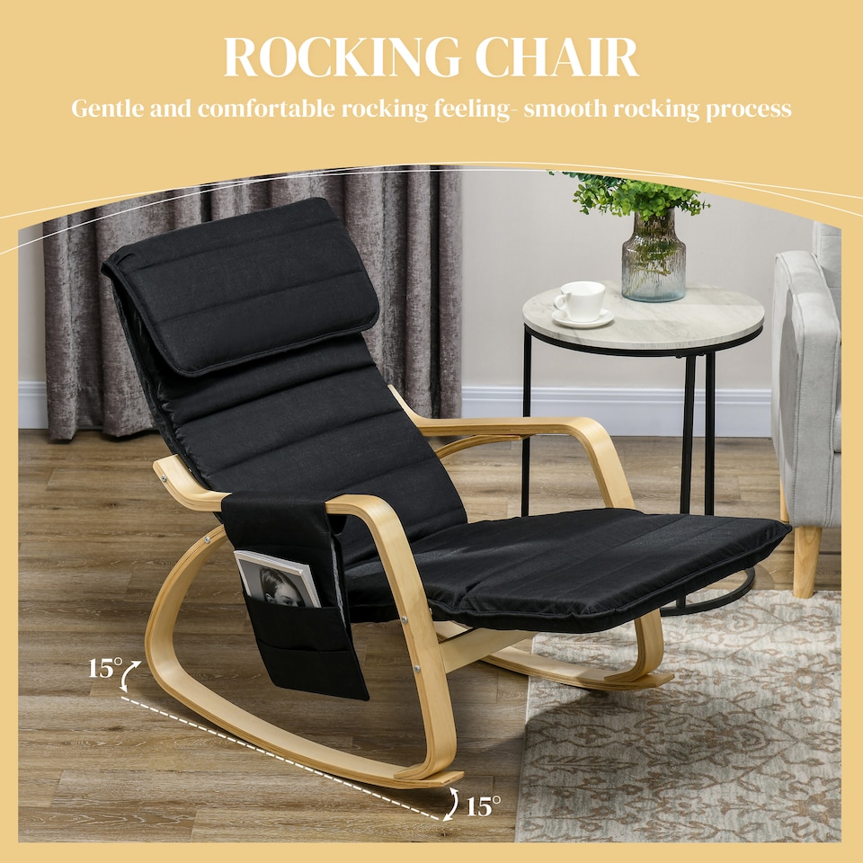 image 1 of HOMCOM Rocking Chair Recliner Armchair with Adjustable Footrest, Black