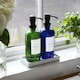 image 5 of Harbour Housewares 2pc Glass Soap Dispenser Set with Ceramic Tray & Labels - 500ml - Blue/White
