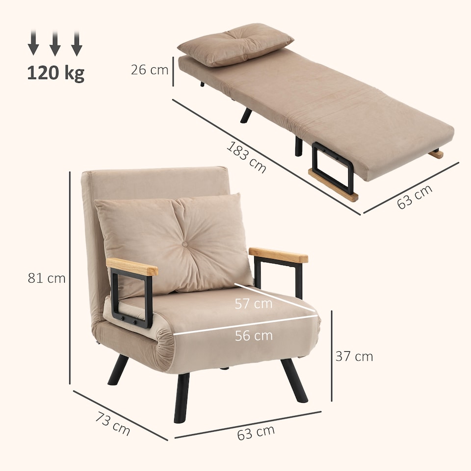 image 1 of HOMCOM Click Clack Single Chair Bed Settee for Living Room, Guest Room, Beige