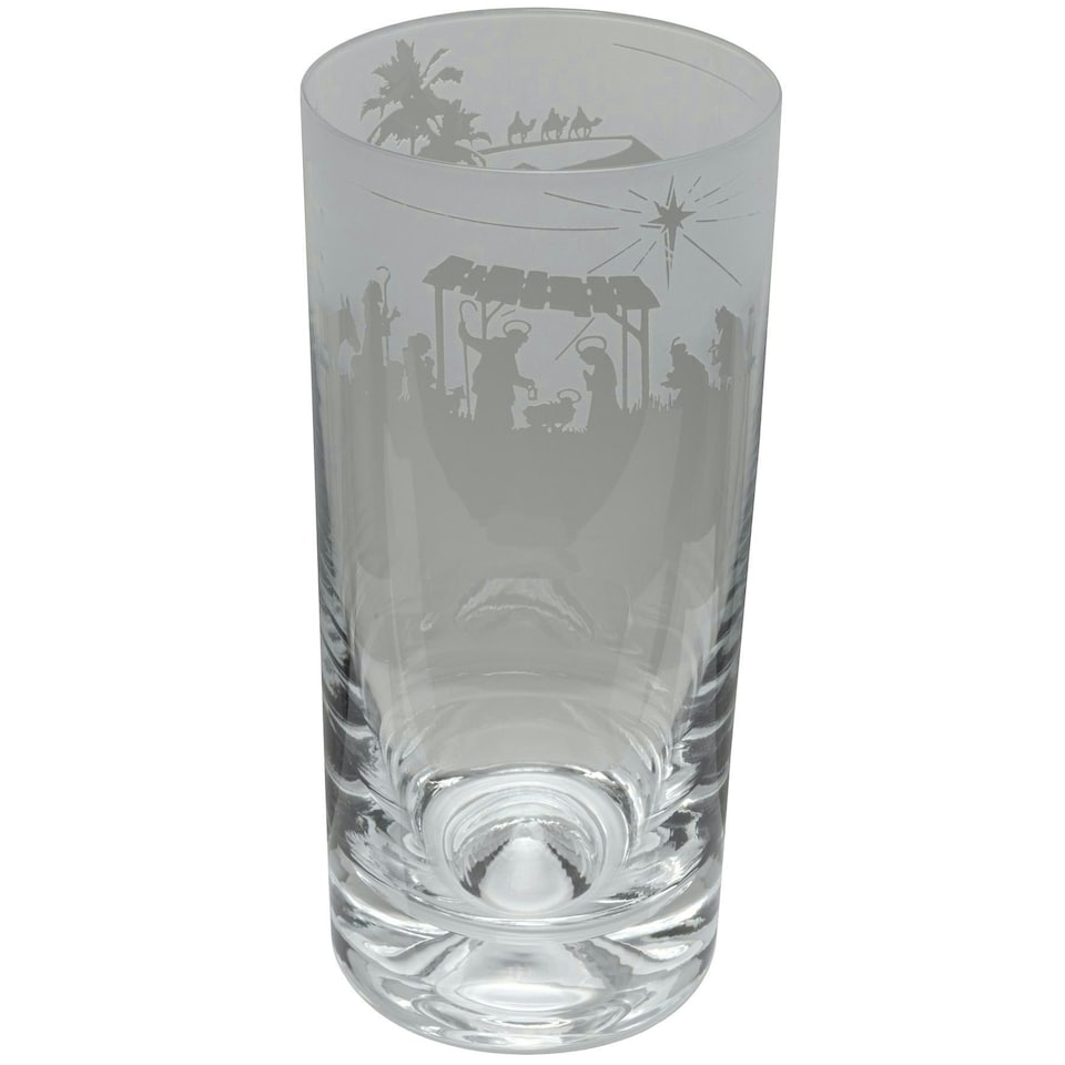 Animo Glass Highball Glass Etched Tumbler Nativity