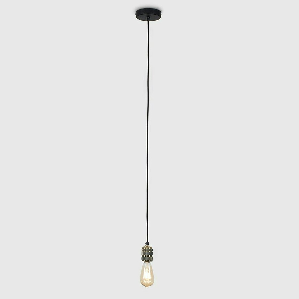 image 1 of ValueLights Casco Low-Hanging Lampholder Brushed Gold Pendant Light and E27 Pear LED 4W Warm White 2700K Bulb