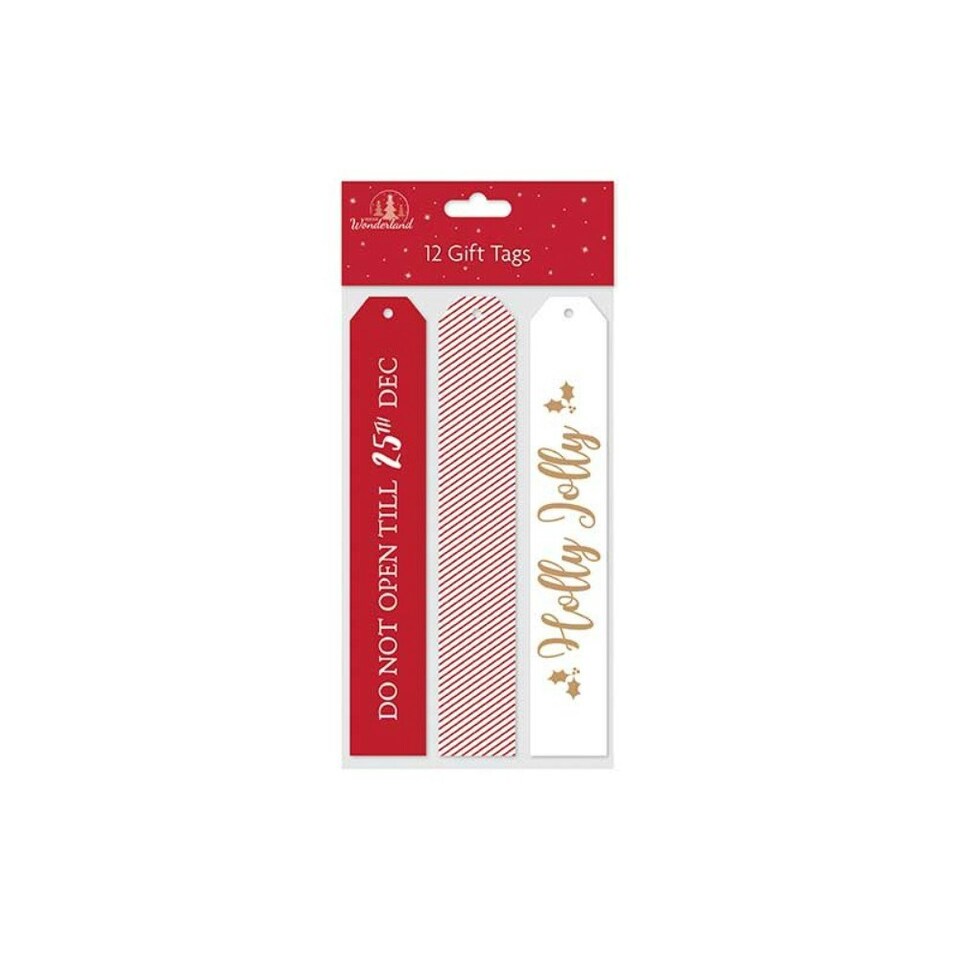 image 1 of 12 Traditional Long Luggage Glitter and Foil Text Gift Tags
