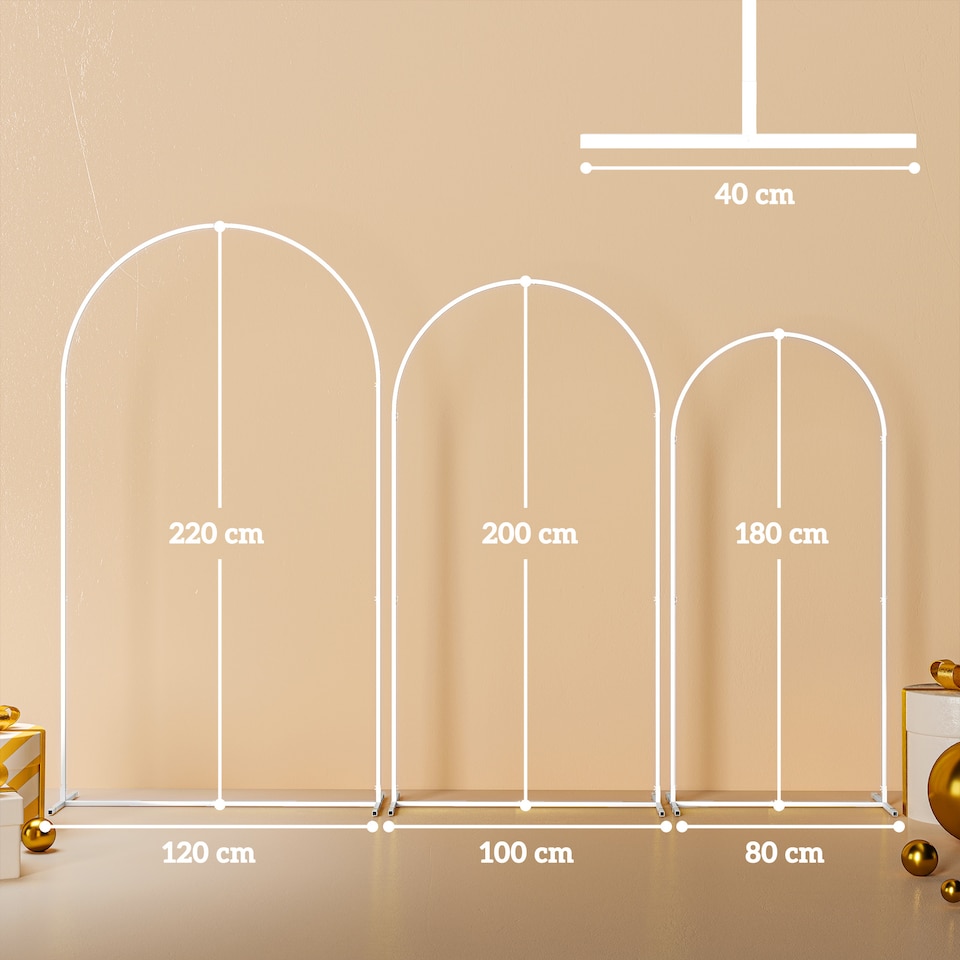 image 1 of Outsunny Wedding Arch Frame Set, 2.2, 2, 1.8 m Arch Backdrop Stand White | White | White | Large: 120x40x220 cm; Medium: 100x40x200 cm; Small: 80x40x180 cm