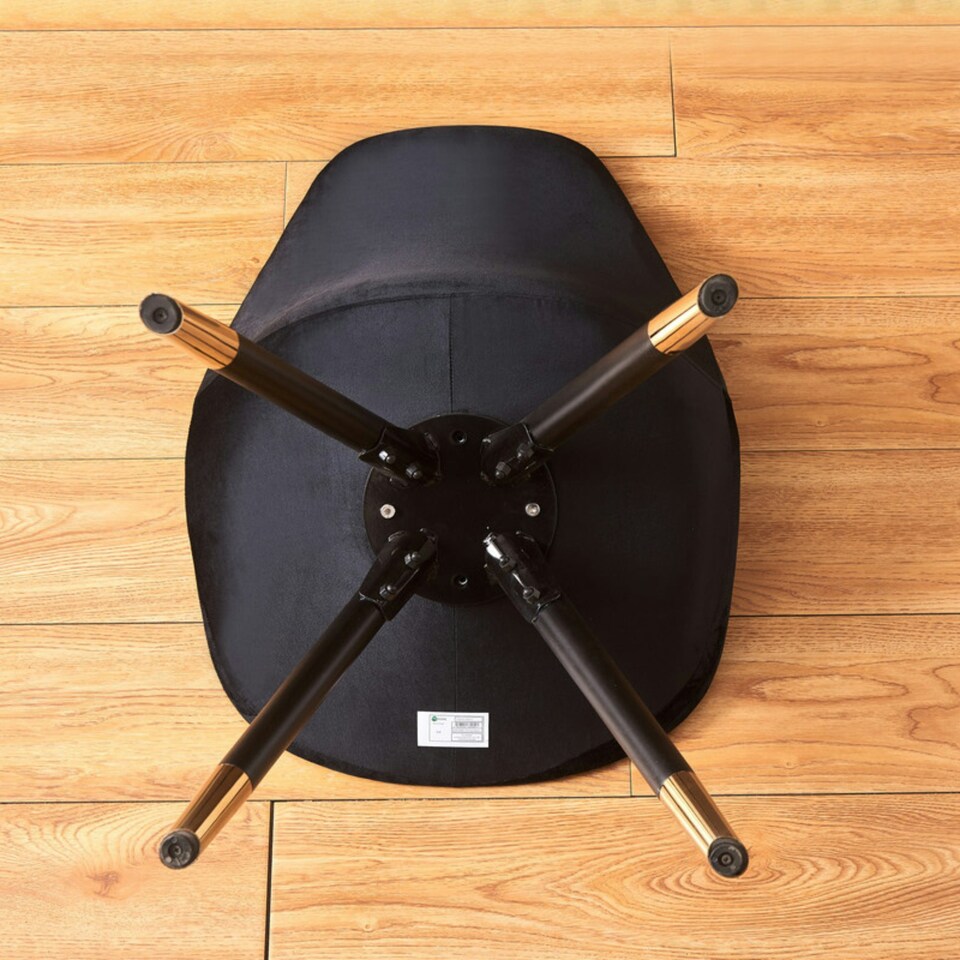 image 1 of Set of 2 Sofia Ergonomic Modern Dining Chairs Upholstered in Velvet, Metal Legs with Gold End Tips Black
