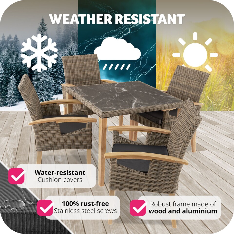 image 1 of Garden Table and Chairs - Tarent dining table and 4 Rosarno chairs | Cream | nature | 93,50 x 93,50 x 75 cm | 1