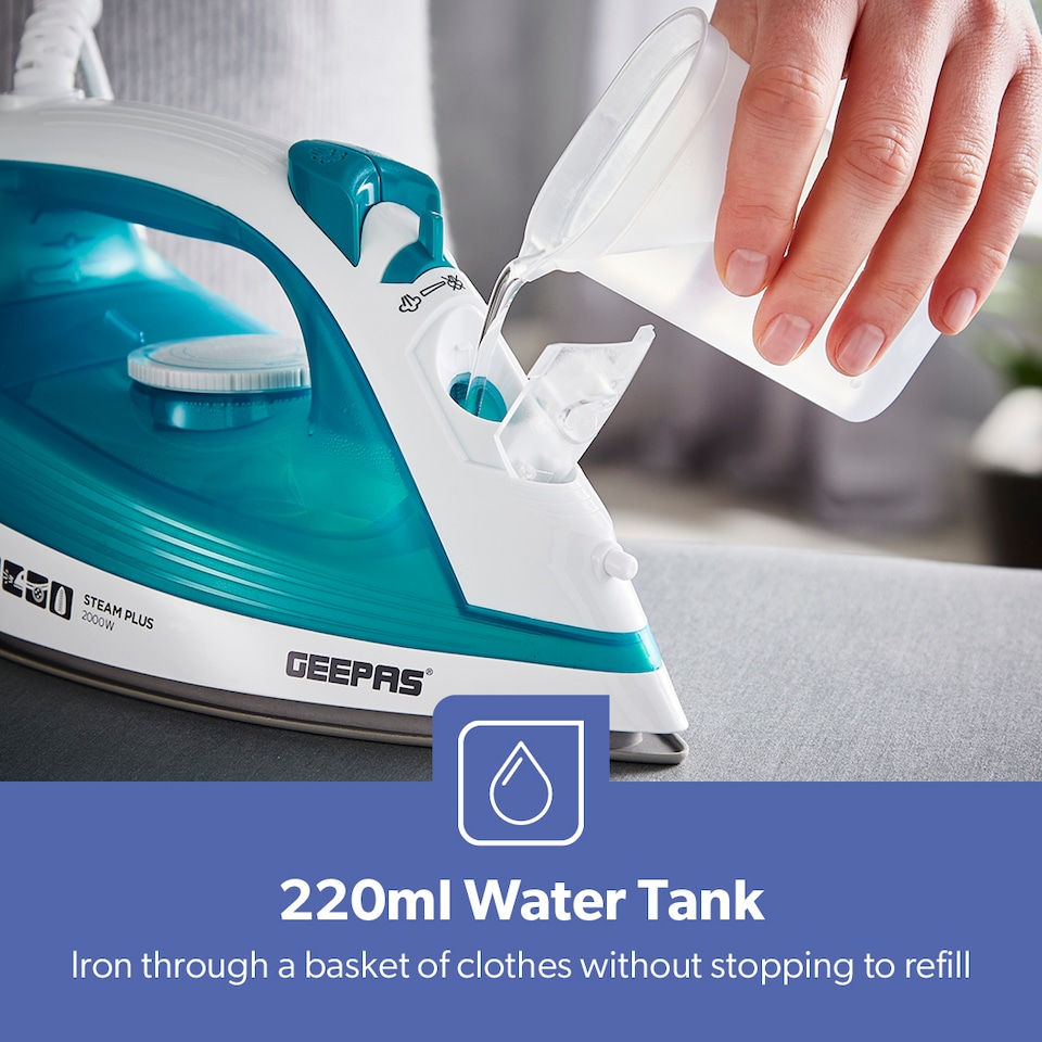 image 1 of GEEPAS Steam Iron Ceramic Soleplate 2000W Blue