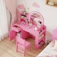 image 9 of AIYAPLAY Kids Vanity Table and Chair Set, Girls Dressing Table with 2-Colour LED Mirror, Stool, Cabinet, Drawer, Bookshelf and Shelves for Ages 3-8 Years | Pink