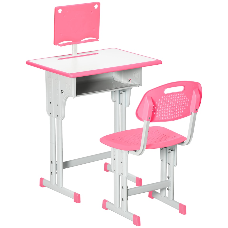 image 1 of HOMCOM Kids Desk and Chair Set Adjustable Height Study Table Set w Drawer | Pink