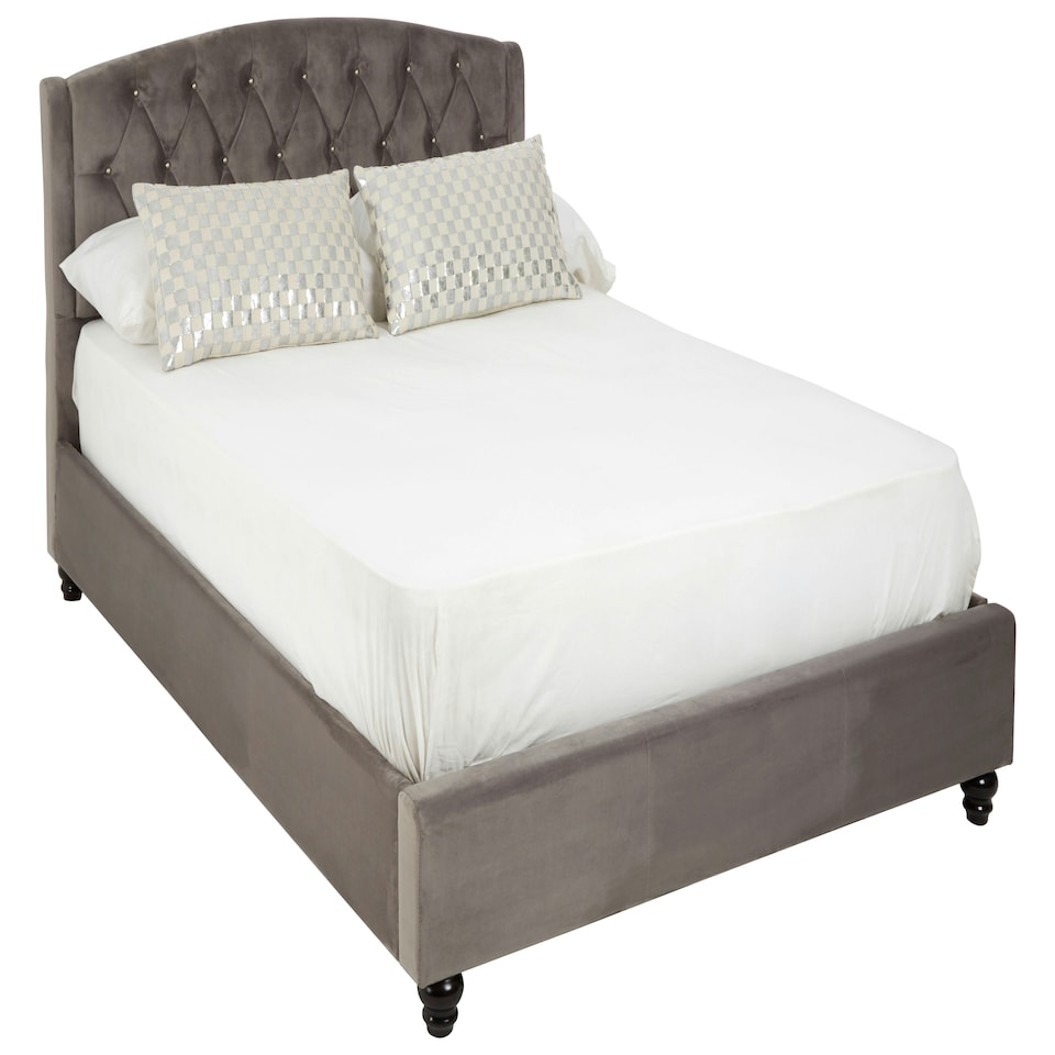 image 1 of Interiors By Premier Elegant Steel Shade Double Bed, Practical Velvet Bed For Bedroom, Compact Sleek Design Diamond Tufted Bed