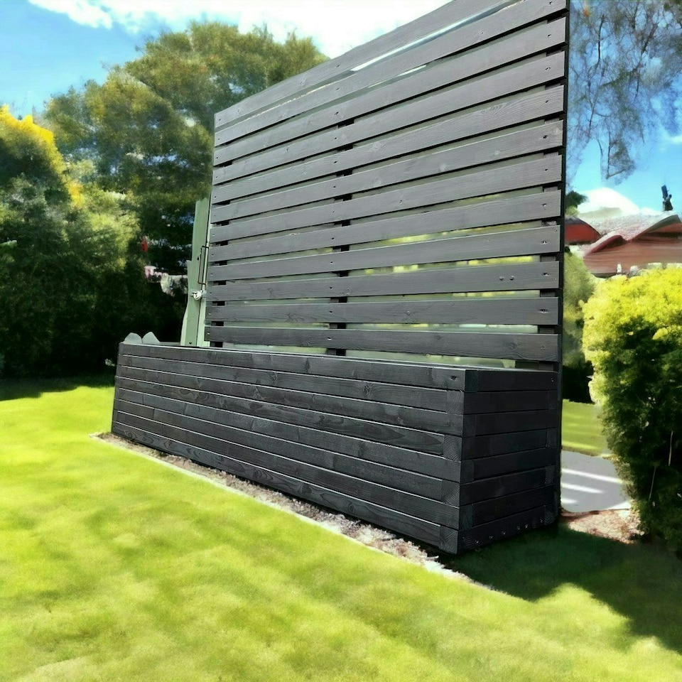 image 1 of Norfolk Planter and Trellis (Pack of 2) - (Painted Wooden Planter - Choice of Colours Available) - L210 x W40 x H150 cm Black