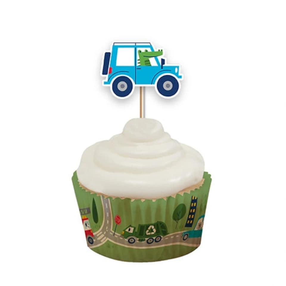 image 1 of Transport with Animals Cupcake Food Pick Toppers - Pack of 12