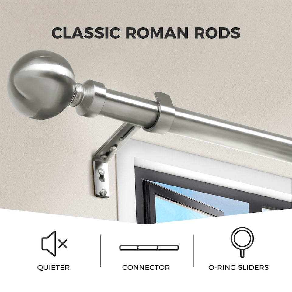 image 1 of Marlow Satin Nickel Steel Curtain Rod Set Extendable Adjustable Quiet | Silver | Silver