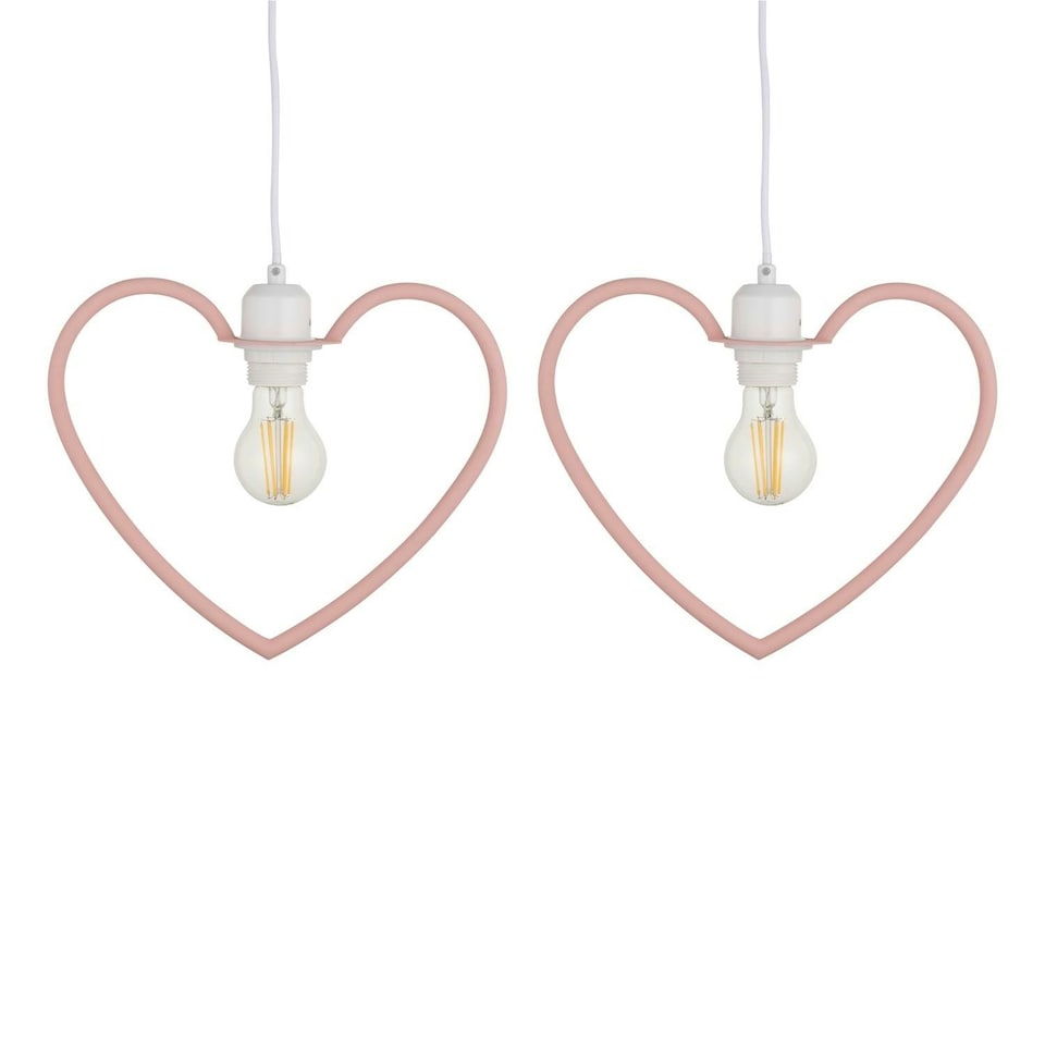 image 1 of First Choice Lighting Set of 2 Pink Heart Shaped Easy Fit Pendant Shades Pink