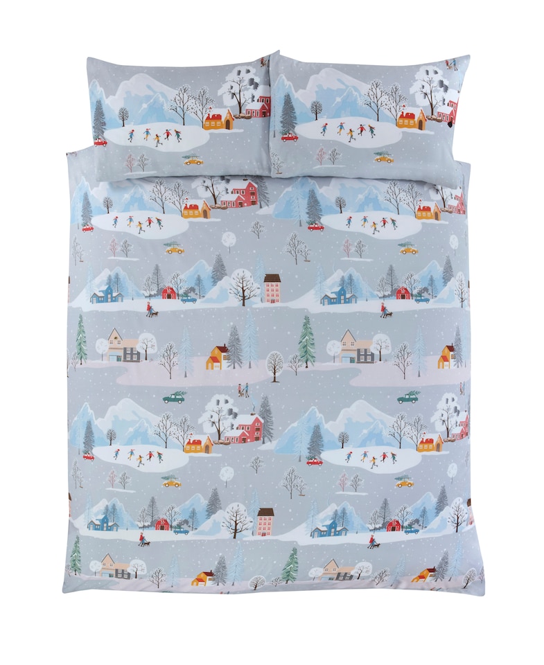 image 1 of Winter Town Polycotton Duvet Cover Set with Pillowcase | Multi | King | 1