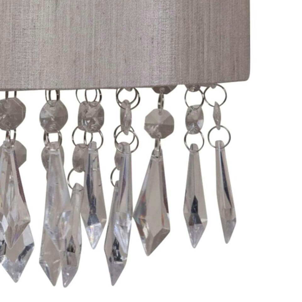 image 1 of First Choice Lighting Jewelled Silver Grey Fabric Wall Light With Clear Beaded Crystal Style Strings Silver | Clear