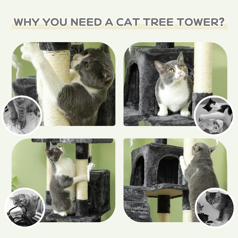 image 1 of PawHut 173cm Cat Tower Scratching Post Activity Centre for Indoor Grey