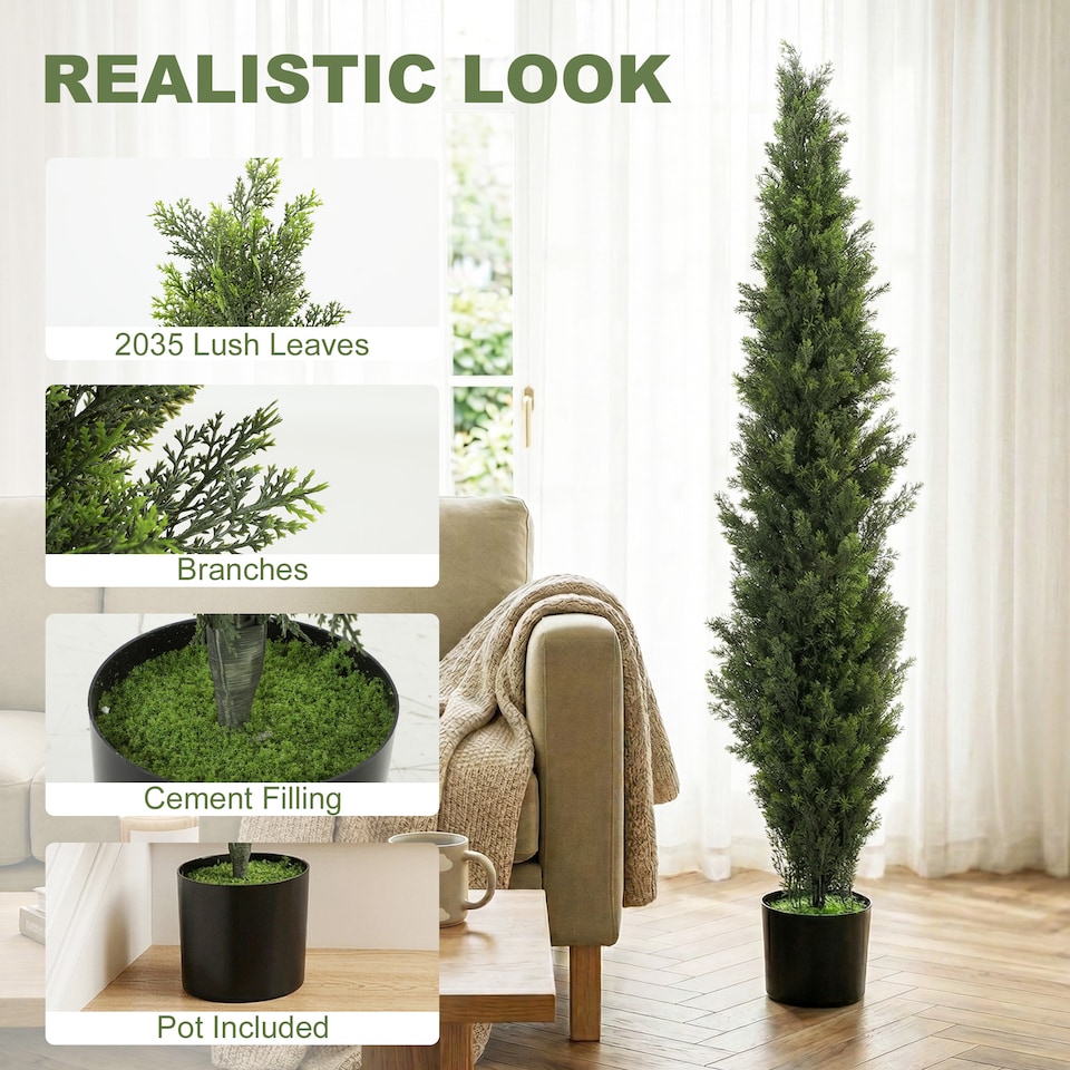 image 1 of HOMCOM Set of 2 Decorative Artificial Plants Cypress in Weighted Pot, 150cm