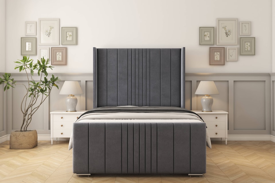 image 1 of Sloomy Hargrave Steel Plush Bed Frame With Mattress With 50"  Upholstered Wingback Headboard 5' King