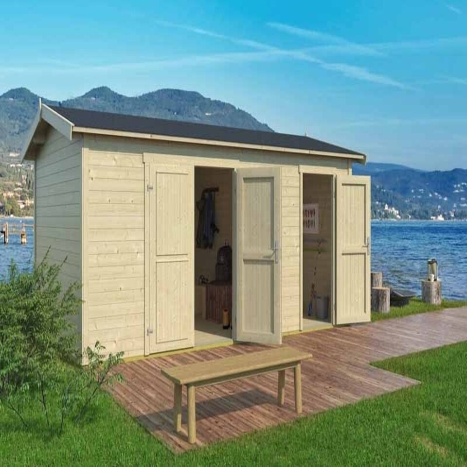 image 1 of Tuvalu XL-Log Cabin, Wooden Garden Room, Timber Summerhouse, Home Office - L540 x W331.2 x H250.8 cm Brown