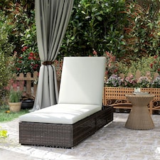 Outsunny PE Rattan Sun Lounger, Five-level Adjustable Recliner Bed Chair with Soft Padded Cushion for Patio, Garden, Mixed Brown