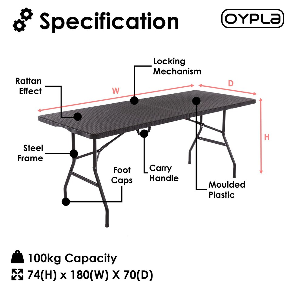 image 1 of 6ft Folding Rattan Trestle Table Heavy Duty Catering Garden Party 1.8m | Black