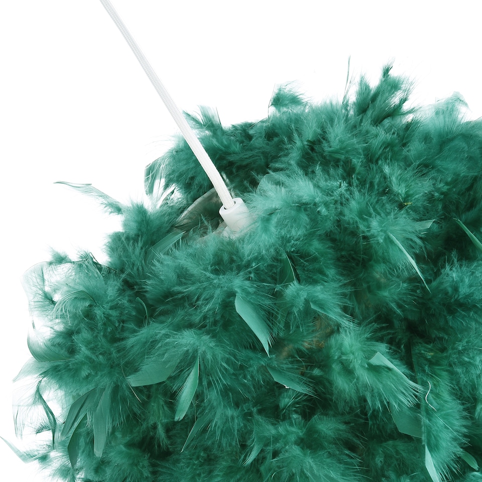 image 1 of Eye-Catching and Modern Small Forest Green Feather Decorated Pendant Light Shade | Green
