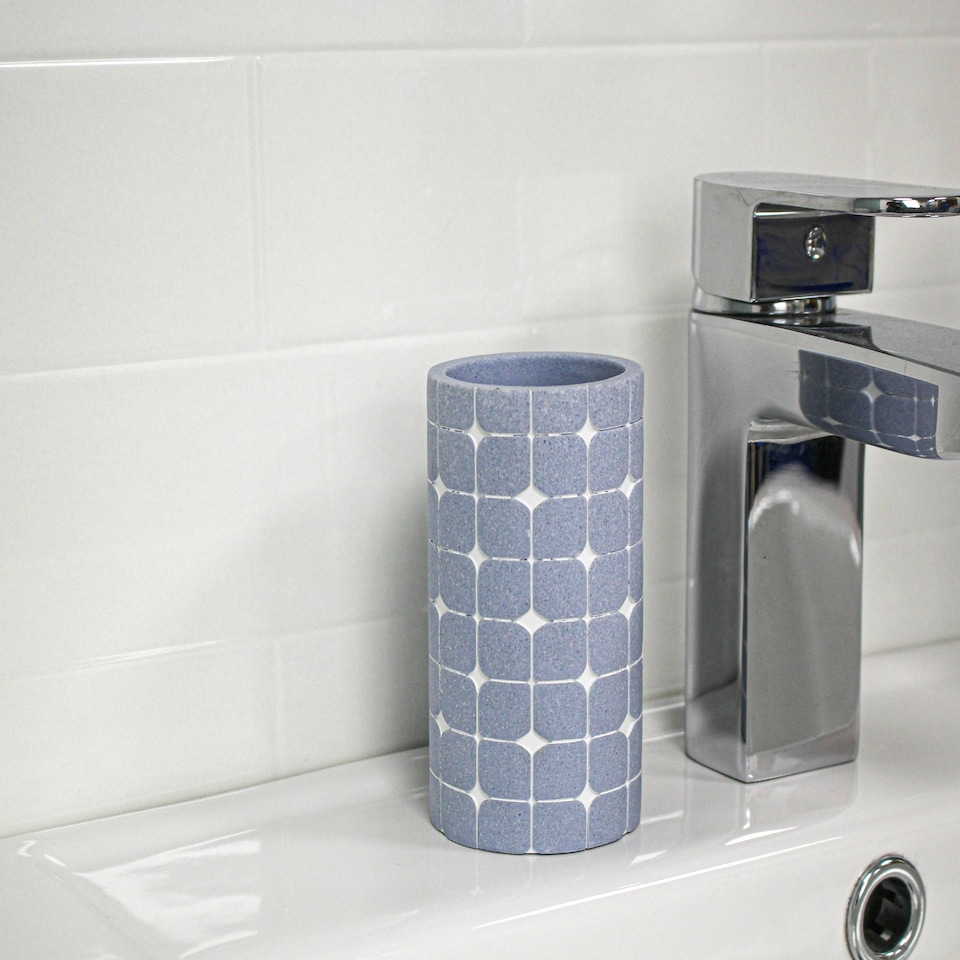 image 1 of Showerdrape Mosaica Sky Blue 3 Piece Bathroom Accessory Set