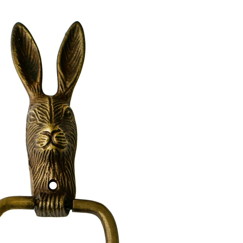image 1 of Cast Iron Hare Door Knocker - Iron - L4 x W10.5 x H23.5 cm - Antique Brass