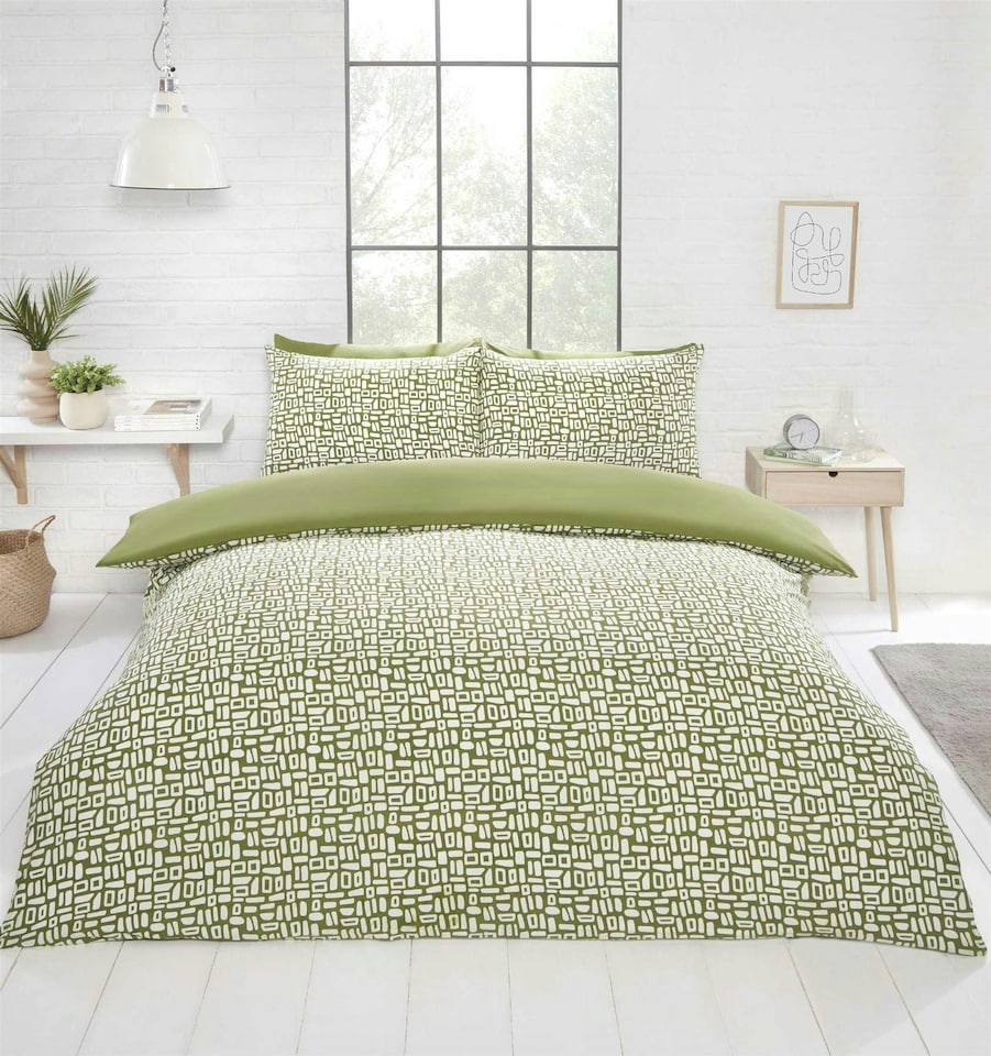 image 1 of Pebbles Geo Green Duvet Cover Set - King