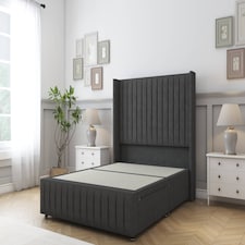 Sloomy Marlborough Graphite Dumfries Divan Bed Base 2 Drawers Foot-End With 54 Inch Wingback Headboard & 12 Inch Matching Footboard | Grey | Graphite | King | 1