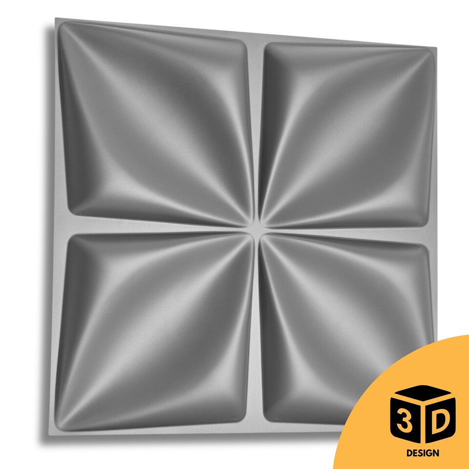 image 1 of NOVECRAFTO 3D Wall Panels – Quilted Fold Design – 6 PVC Sheets – 1.5m² (16.15sqft) – 50x50cm Decorative Interior Wall Cladding Panels Silver