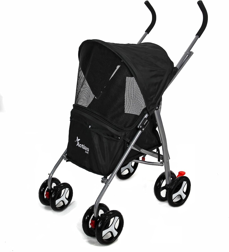 image 1 of Pet Stroller Dog Cat Puppy Pram Pushchair Travel Cart Jogging Buggy Carrier (Black with Cover)