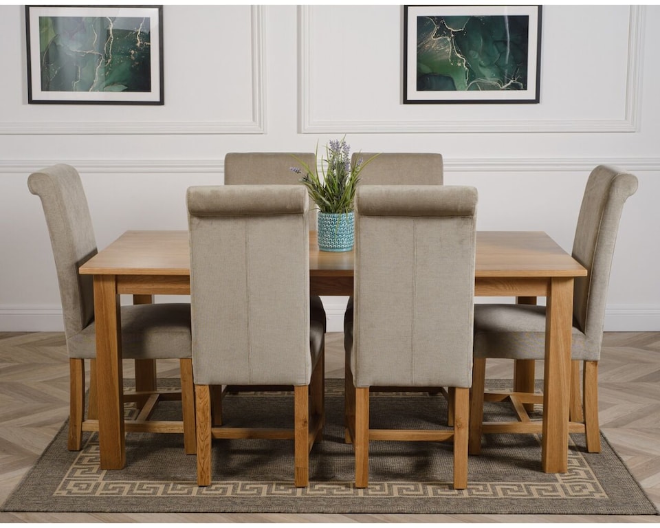 image 1 of Oslo 180 x 90 cm Large Oak Dining Table and 6 Washington Fabric Chairs | Grey | Grey